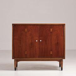 A Single Wooden End Cabinet with Nickel Handles 1950s 