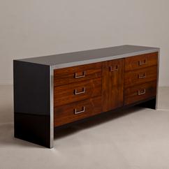 A Six Drawer Steel and Black Lacquer Wrapped Sideboard 1970s