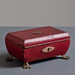 A Small English 19th Century Leather Box with Lion Claw Feet