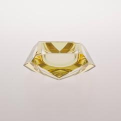 A Small Facet Cut Murano Sommerso Ashtray in Lemon Glass