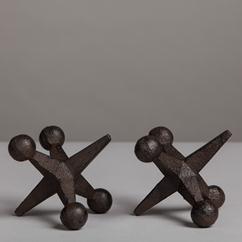 A Small Pair of Sculptural Metal Black Jack Paper Weights