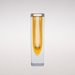A Small Square Murano Sommerso Glass Vase with a Gold Centre