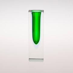 A Small Square Murano Sommerso Glass Vase with a Green Centre