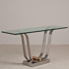A Springer Attributed Chromium Steel and Brass Console Table