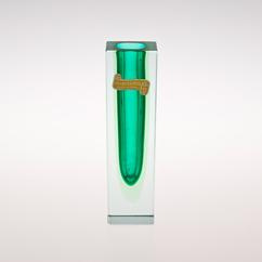 A Square Murano Sommerso Glass Vase with a Green Centre