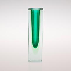 A Square Murano Sommerso Glass Vase with a Green Centre