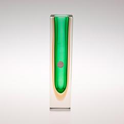 A Square Murano Sommerso Glass Vase with an Emerald Green Centre
