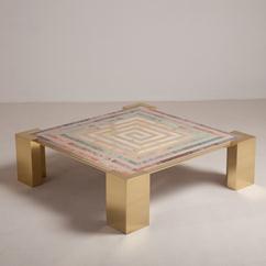 A Superb Italian Brass and Composite Marble Coffee Table