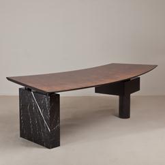 A Superb Italian Burwood and Marble Pedestal Desk 1960/70s