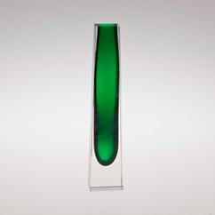 A Tall Tapered Rectangular Czech Glass Vase with an Emerald Centre 