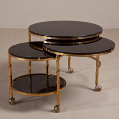 A Three Tiered Brass and Eglomise Swivel Side Table 1960s