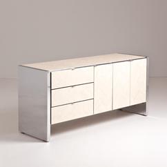 A Travertine Veneered and Chrome Detailed Buffet USA 1970s