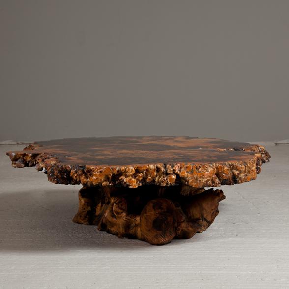 An Amber Inlaid Root Coffee Table with Original Stamp 1960s