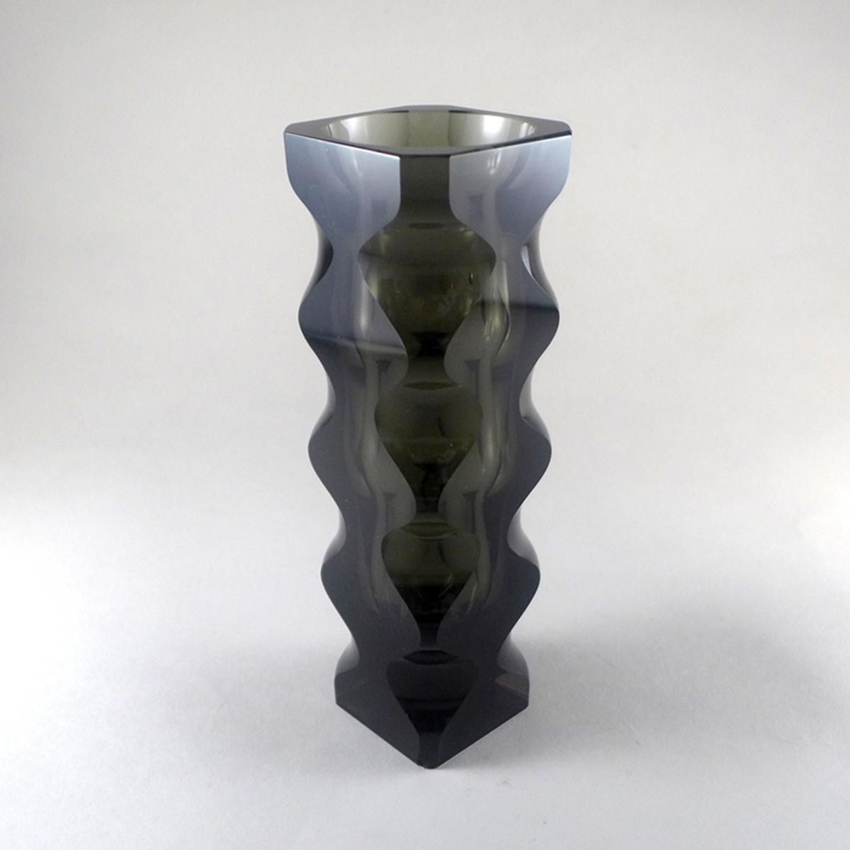 Talisman A Czech Charcoal Glass Vase with Wave Detail