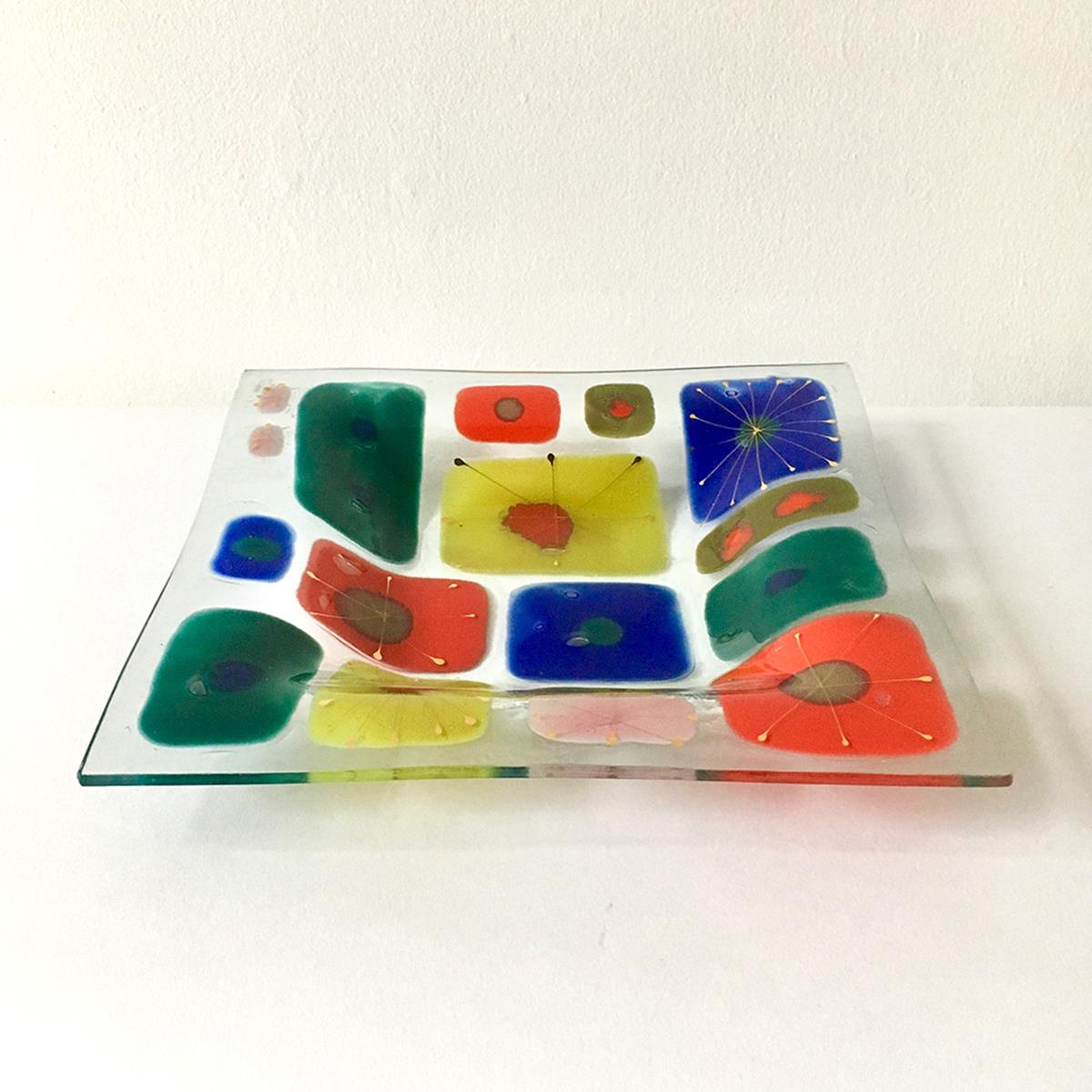 Talisman A Large Studio Coral Fused Art Glass Plate by Higgins 1950s