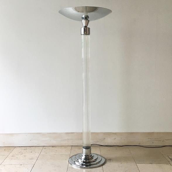 Talisman A Single Deco Style Chrome And Glass Uplighter Floor Lamp