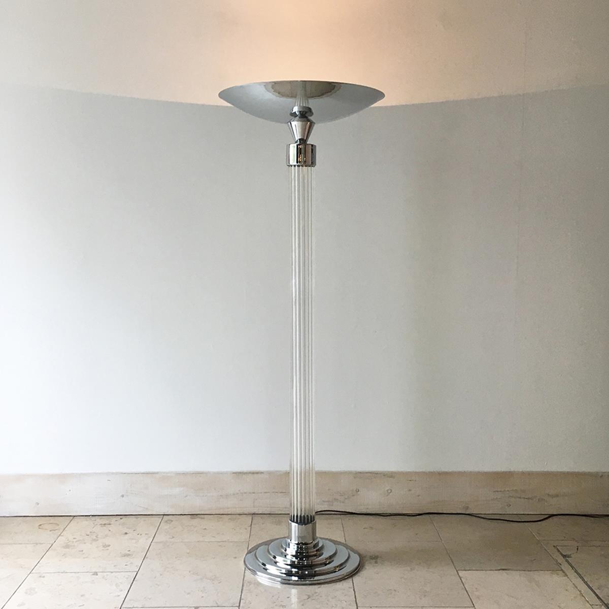 Talisman A Single Deco Style Chrome and Glass Uplighter Floor Lamp