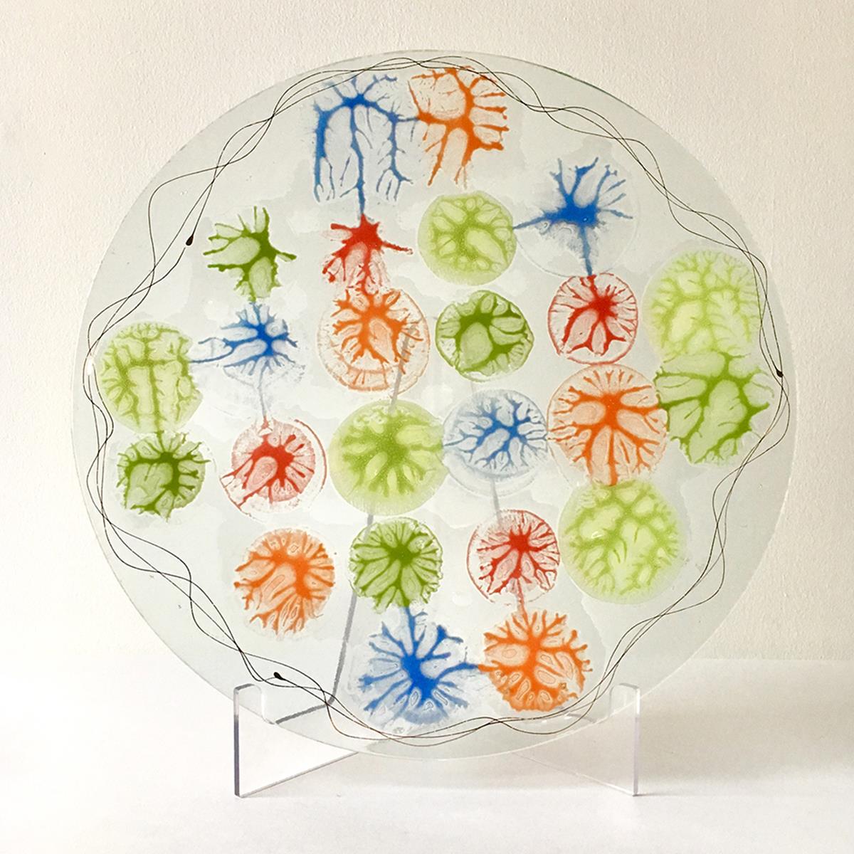 Talisman An Abstract Coral Circular Fused Studio Glass Plate By